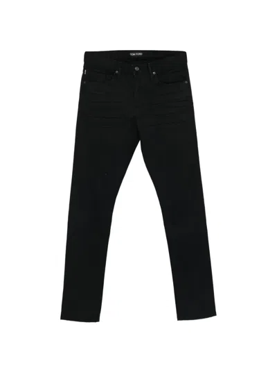 Tom Ford Selvedge Denim Straight Fit Jeans Logo Patch In Black