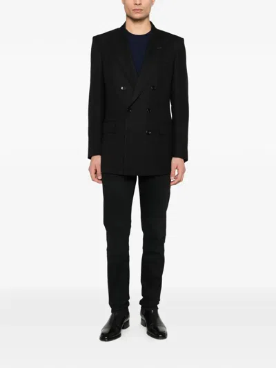 Tom Ford Selvedge Denim Straight Fit Jeans Logo Patch In Black