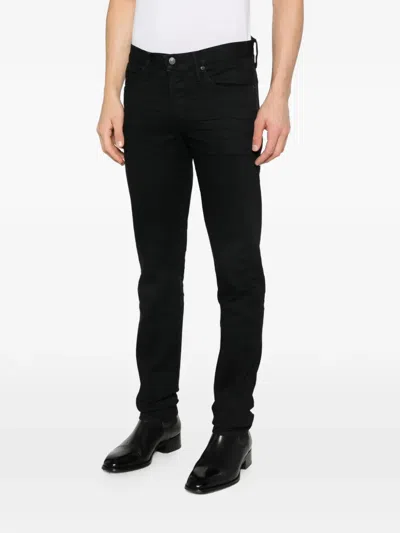Tom Ford Selvedge Denim Straight Fit Jeans Logo Patch In Black