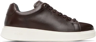 Hugo Boss Gary Burnished-leather Trainers With Hidden Laces In Black