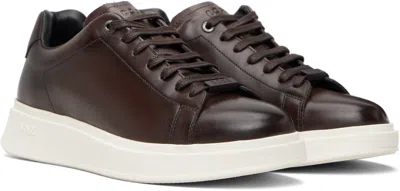 Hugo Boss Gary Burnished-leather Trainers With Hidden Laces In Black