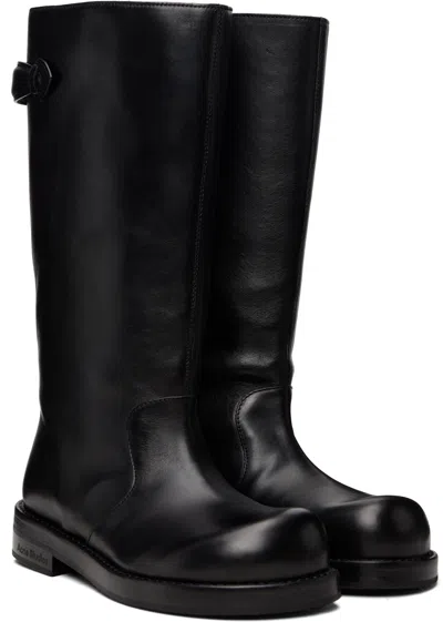 Acne Studios Women Black Boots With Embossed Logo On The Side In Leather Woman