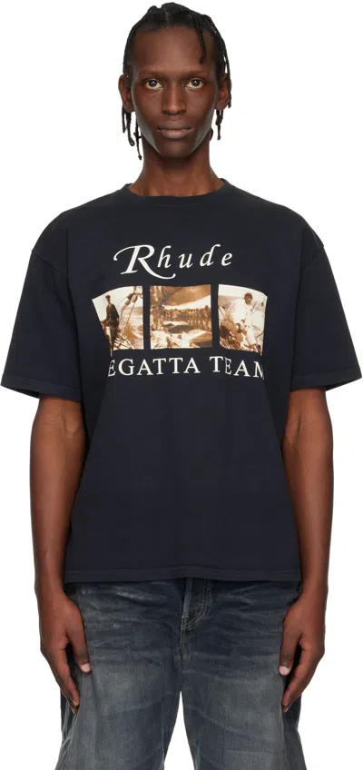 Rhude Classic Black T-shirt With Crew Neckline And Timeless Appeal In Blue