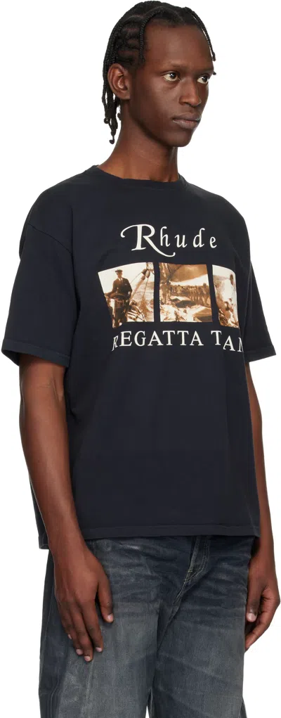 Rhude Classic Black T-shirt With Crew Neckline And Timeless Appeal In Blue
