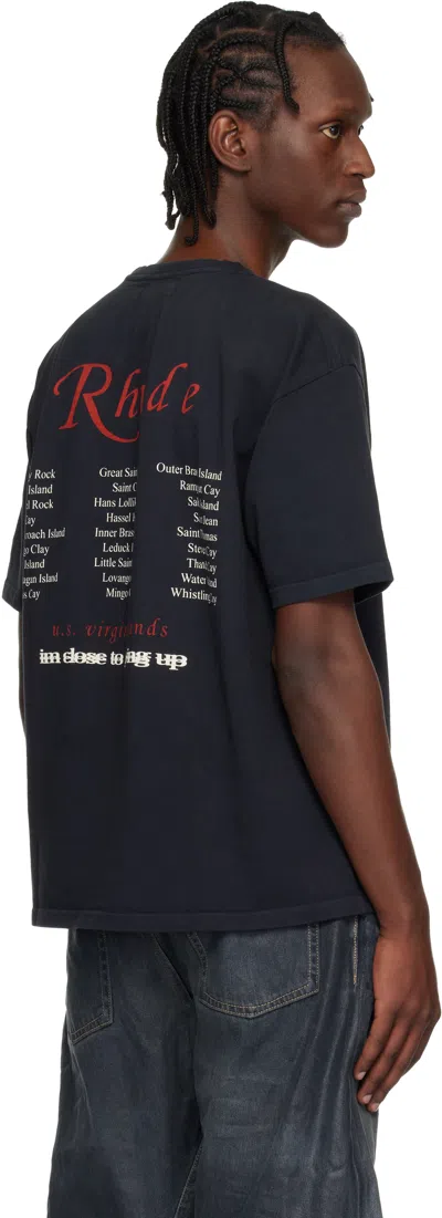 Rhude Classic Black T-shirt With Crew Neckline And Timeless Appeal In Blue