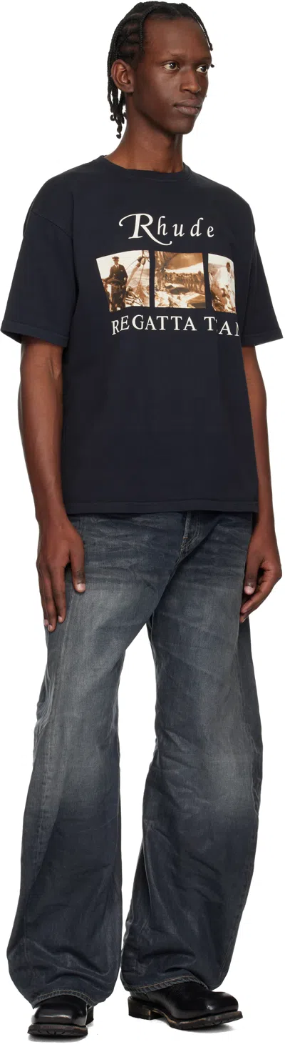 Rhude Classic Black T-shirt With Crew Neckline And Timeless Appeal In Blue