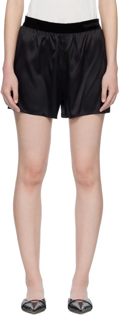 Tom Ford Black Shorts With Elastic Waist With Logo Lettering In Silk Stretch Woman In Black