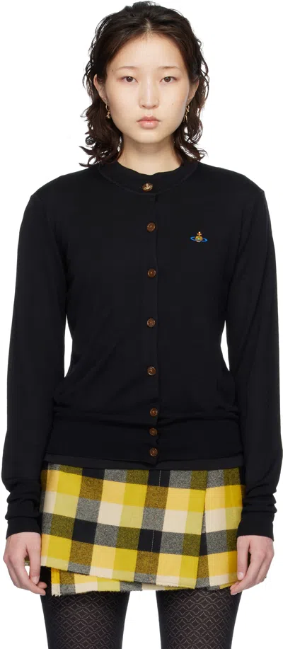 Vivienne Westwood Cropped Cardigan With Distinctive Buttons And Embroidered Emblem In Black