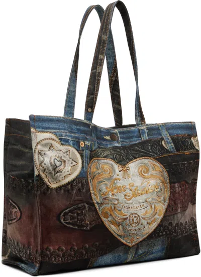 Acne Studios Denim Patch Heart Tote Bag In Blue