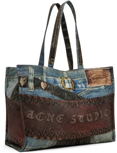 Acne Studios Denim Patch Heart Tote Bag In Blue