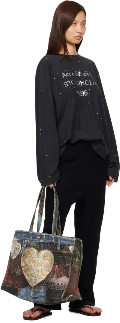 Acne Studios Denim Patch Heart Tote Bag In Blue