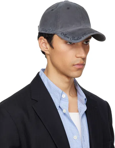 Acne Studios Gray Logo Cap In Blue