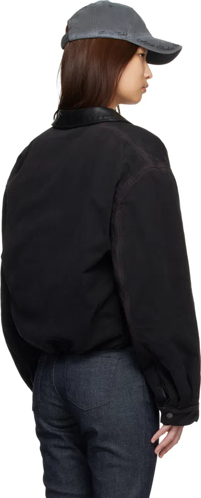 Acne Studios Appliquéd Leather-trimmed Distressed Cotton-twill Jacket In Black
