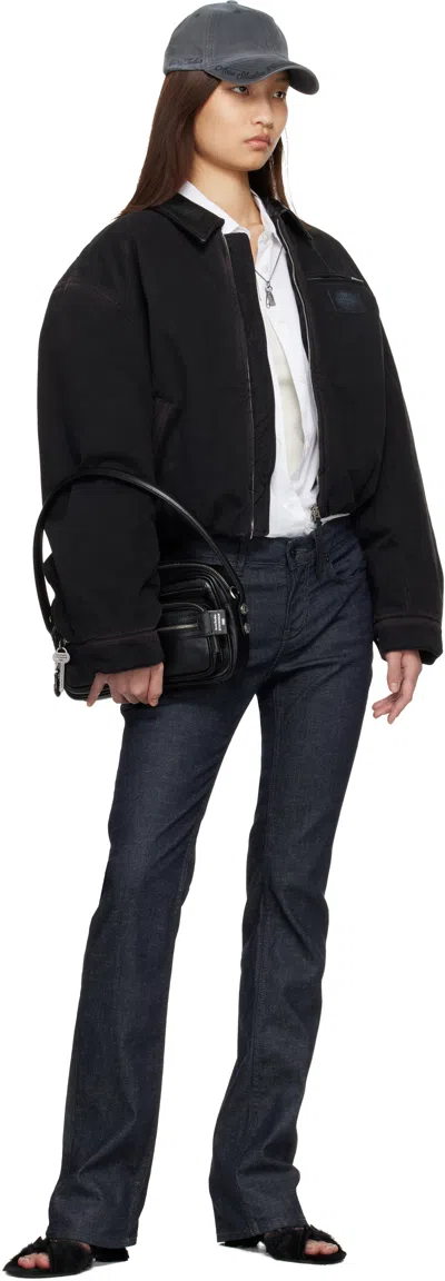 Acne Studios Appliquéd Leather-trimmed Distressed Cotton-twill Jacket In Black
