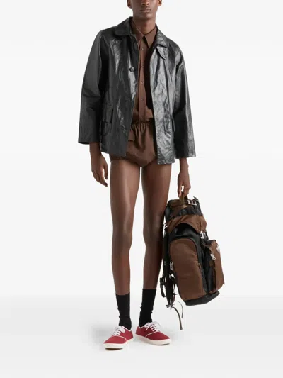 Prada Raglan Sleeve Leather Jacket In Black