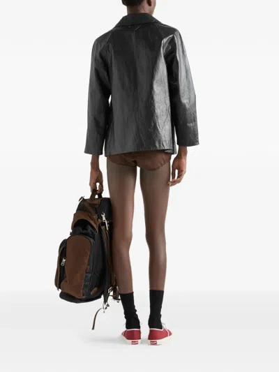 Prada Raglan Sleeve Leather Jacket In Black