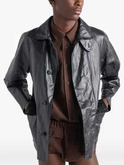 Prada Raglan Sleeve Leather Jacket In Black