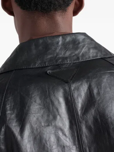 Prada Raglan Sleeve Leather Jacket In Black