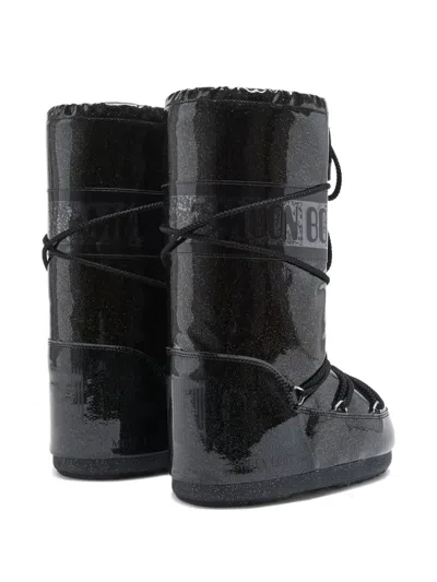 Moon Boot Icon Glitter Rubber Snow Boots In Black