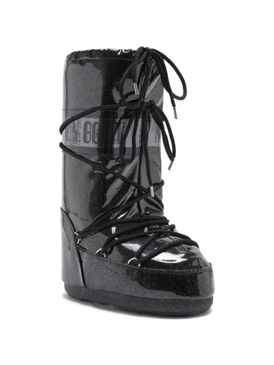 Moon Boot Icon Glitter Rubber Snow Boots In Black