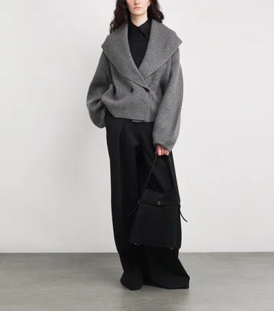 Totême Womens Grey Shawl-lapel Knitted Wool-blend Cardigan In Gray