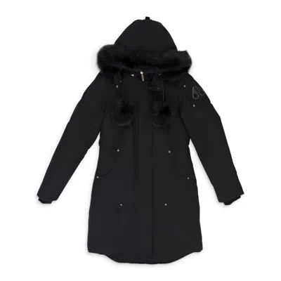Moose Knuckles Long Black Padded Coat With Detachable Faux Fur Hood