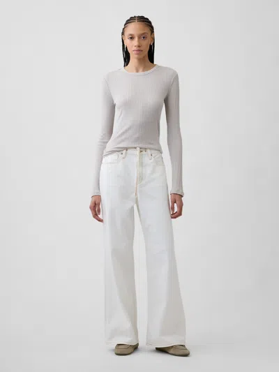 Gap Factory Ribbed Pointelle Crewneck T-shirt In White