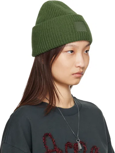 Acne Studios C40453-aaz Logo-embroidered Wool Beanie In Green