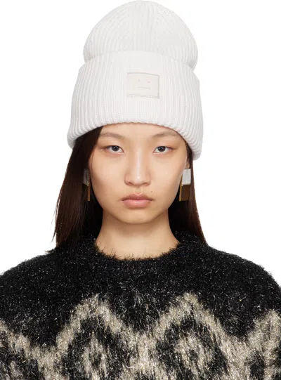 Acne Studios Large Logo Beanie Folded Cuff In White