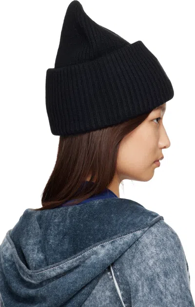 Acne Studios Black Large Face Logo Beanie In Black