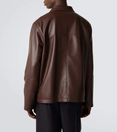 Loewe Camp-collar Logo-debossed Leather Jacket In Brown