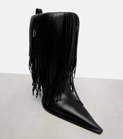 Balenciaga Avenue Fringe Ankle Boots Pointed Toe Pull Tab In Black