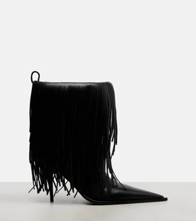 Balenciaga Avenue Fringe Ankle Boots Pointed Toe Pull Tab In Black
