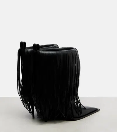 Balenciaga Avenue Fringe Ankle Boots Pointed Toe Pull Tab In Black