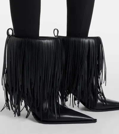 Balenciaga Avenue Fringe Ankle Boots Pointed Toe Pull Tab In Black