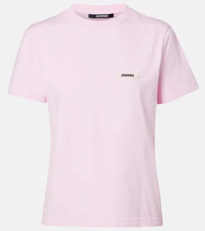 Jacquemus Pink Crew Neck T-shirt With Logo Patch On The Front In Cotton Woman
