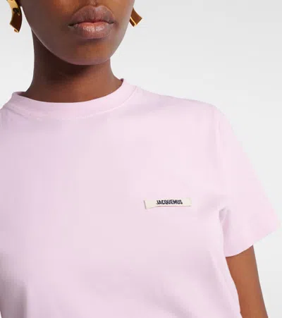 Jacquemus Pink Crew Neck T-shirt With Logo Patch On The Front In Cotton Woman