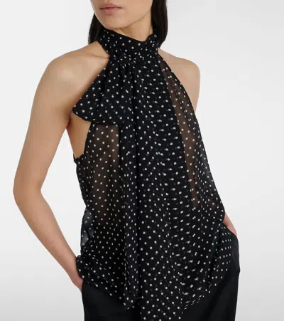 Tom Ford Black Sleeveless Top With Halterneck And All-over Polka Dot Motif In Silk Woman