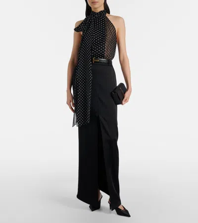 Tom Ford Black Sleeveless Top With Halterneck And All-over Polka Dot Motif In Silk Woman