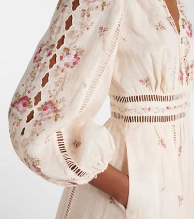 Zimmermann Patience Floral Linen Midi Dress In Neutral