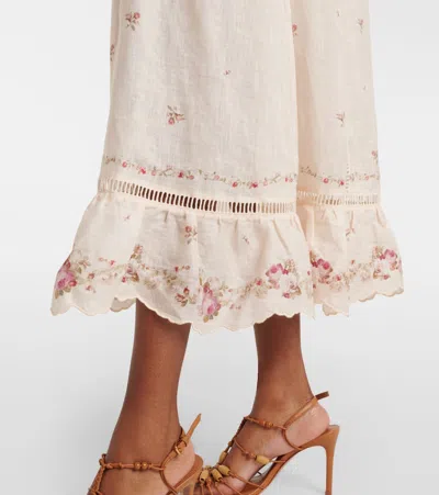 Zimmermann Patience Floral Linen Midi Dress In Neutral
