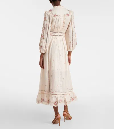 Zimmermann Patience Floral Linen Midi Dress In Neutral
