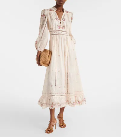 Zimmermann Patience Floral Linen Midi Dress In Neutral