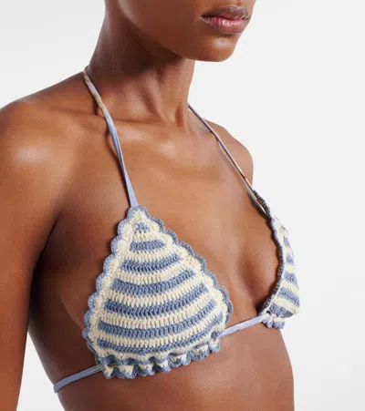 Zimmermann Womens Blue Stripe Awaken Crocheted Triangle Bikini Top In Blue