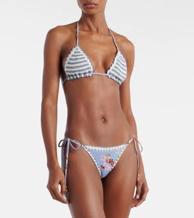 Zimmermann Womens Blue Stripe Awaken Crocheted Triangle Bikini Top In Blue