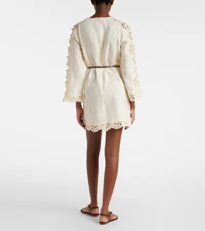 Zimmermann Awaken Long Sleeve Lace Trim Linen Minidress In Neutral