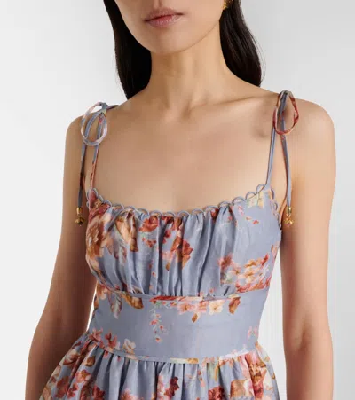 Zimmermann Womens Chambray Floral Awaken Picnic Floral Linen Midi Dress Xxs In Blue