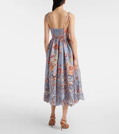 Zimmermann Womens Chambray Floral Awaken Picnic Floral Linen Midi Dress Xxs In Blue