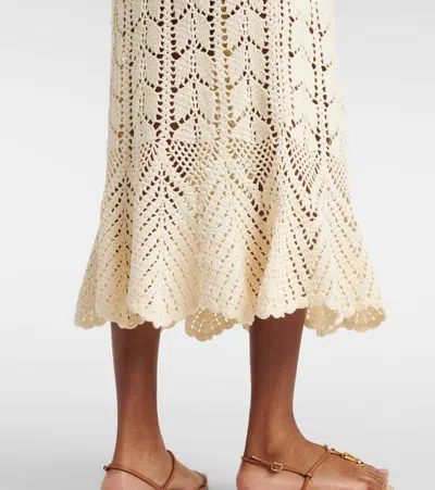 Zimmermann Awaken Lace Crochet Midi Skirt In Cream In White