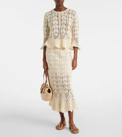 Zimmermann Awaken Lace Crochet Midi Skirt In Cream In White